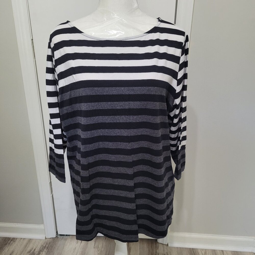 Ruby Rd Woman Striped Long Sleeve Knit Top